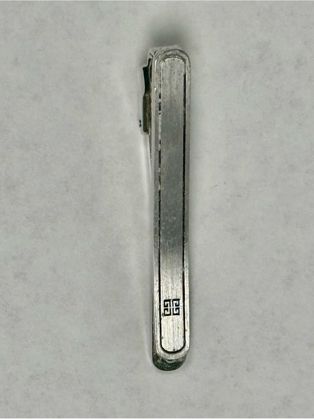 Givenchy Silver Tone Tie Clip Minimalist Designer Tie Bar Formal Accessory